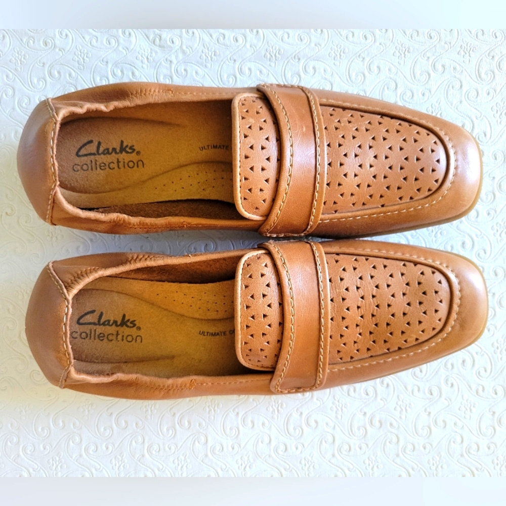 Clarks cognac perforated Lyrical Way Loafer women's sz 8